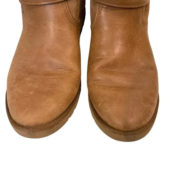 UGG Romely Brown Leather Shearling Lined Ankle Boots - Picture 4 of 9